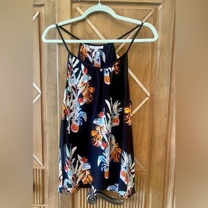 Rebecca Minkoff 100% Silk Floral Racerback Top - Black, Orange, Blue